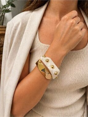 Zara Gold Faceted Bangle with Cream Studded Cuff